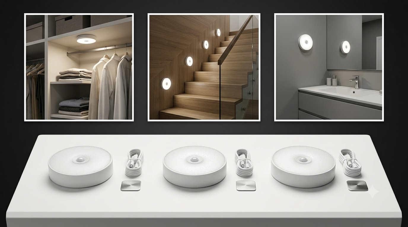 Kit X3 Lámparas LED Con Sensor De Movimiento Inteligente Recargables USB